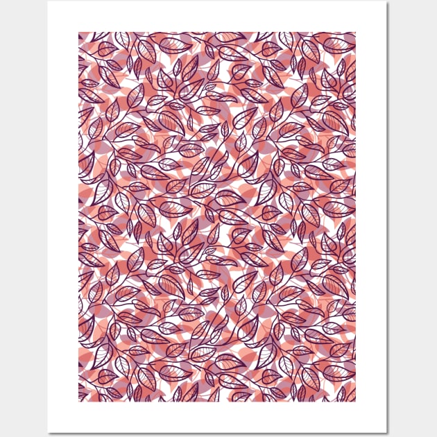 Minimalist Leaf Line Art Illustration as a Seamless Surface Pattern Design Wall Art by zarya_kiqo